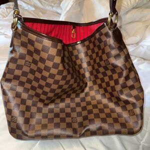 AUTHENTIC! Louis Vuitton Brown and Red Shoulder Bag with Gold keychain.